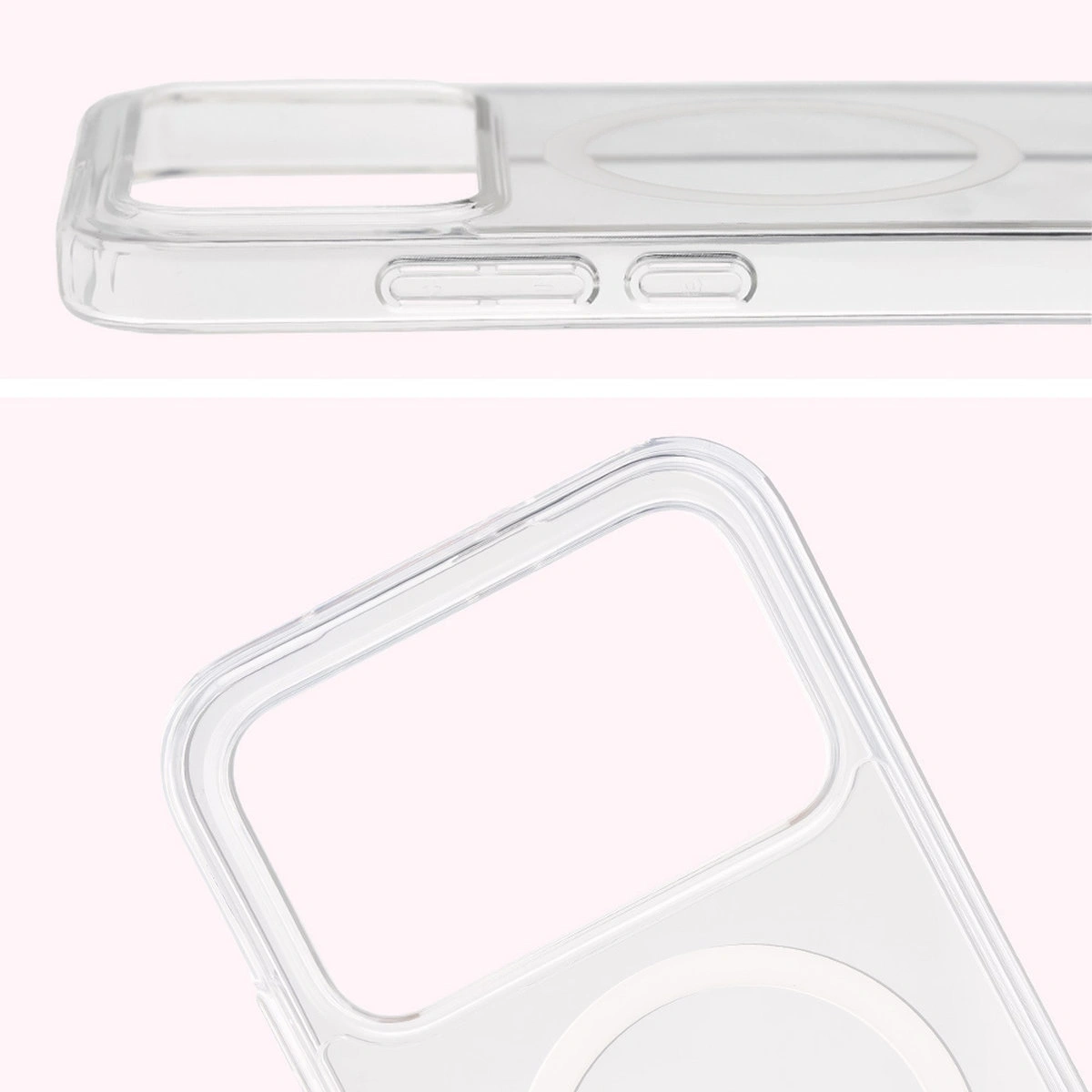 Pełne wycięcie i podwyższone krawędzie aparatu w etui Bizon Case CrystalO do Xiaomi POCO F8 Pro